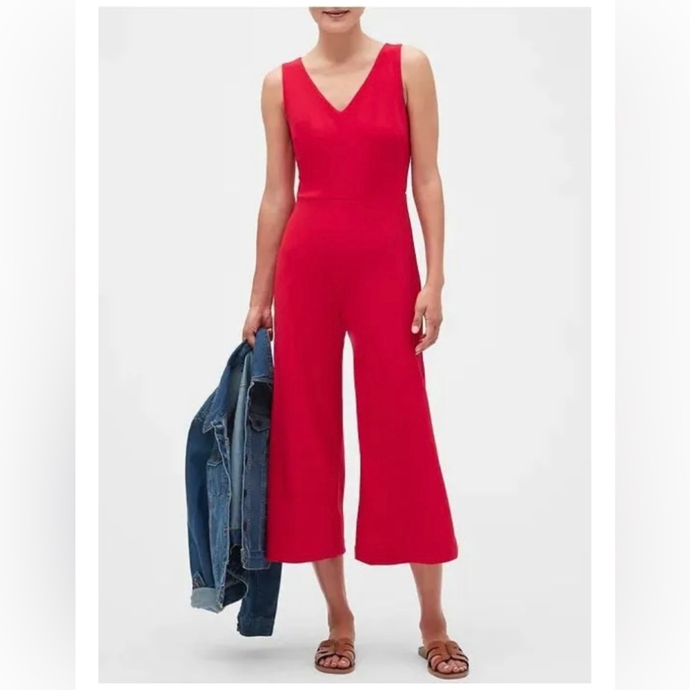 Banana Republic Red V Neck Crop Jumpsuit